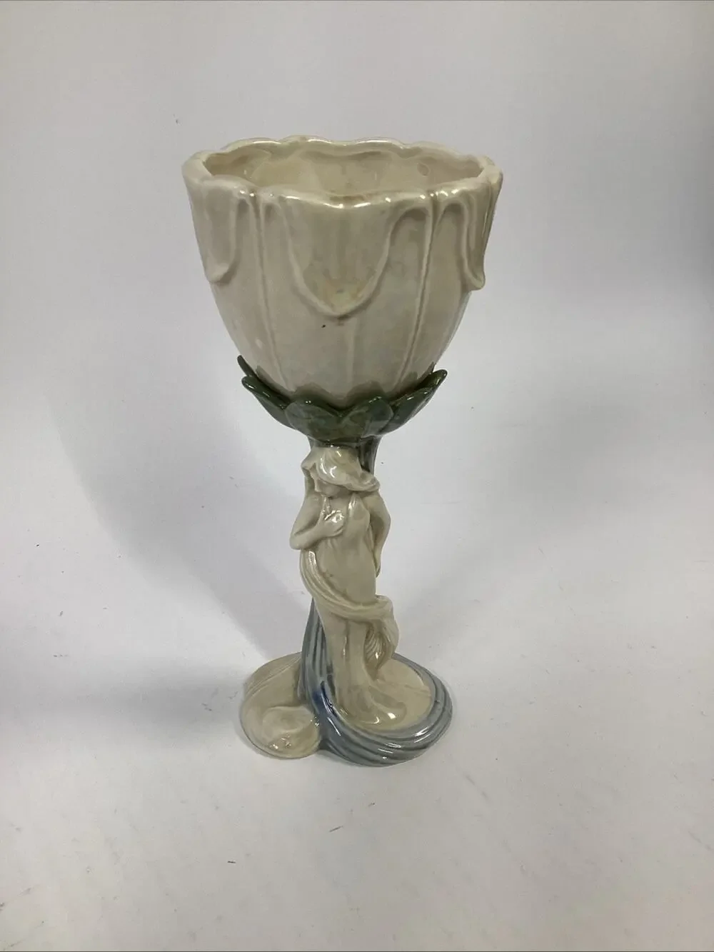 Fitz & Floyd Art Nouveau Ceramic Goblet Pearlescent Figurative Japan 1978